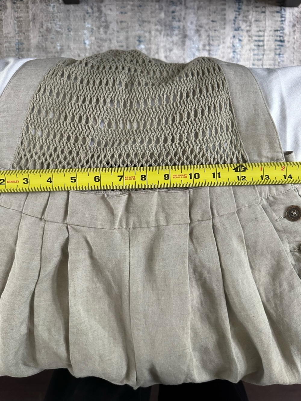 Nanette Lepore Linen Wide Leg Jumpsuit Crochet Bib Suspender Pants Neutral Boho - Picture 11 of 12